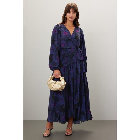 Hutch Dresses & Skirts - HUTCH Women's Purple Floral Wrap Long Sleeve Lima A-Line Dress Size Extra Large